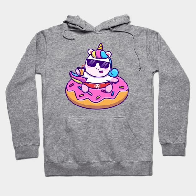 Cute Unicorn Swimming With Donut Balloon And Holding Juice Hoodie by Catalyst Labs